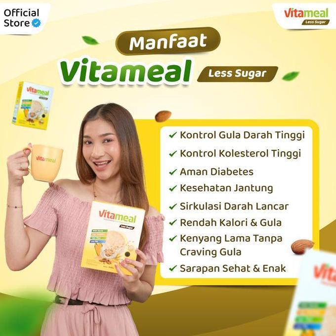 Vitameal Less Sugar Turunkan Hipertensi Darah Tinggi Kolesterol - 2 Box Sereal Oat Multigrain Rasa Almond Rendah Gula Rendah Kalori Rendah Glikemik 200 gram Aman untuk Penderita Jantung Original Tanpa Efek Samping Halal BPOM RI