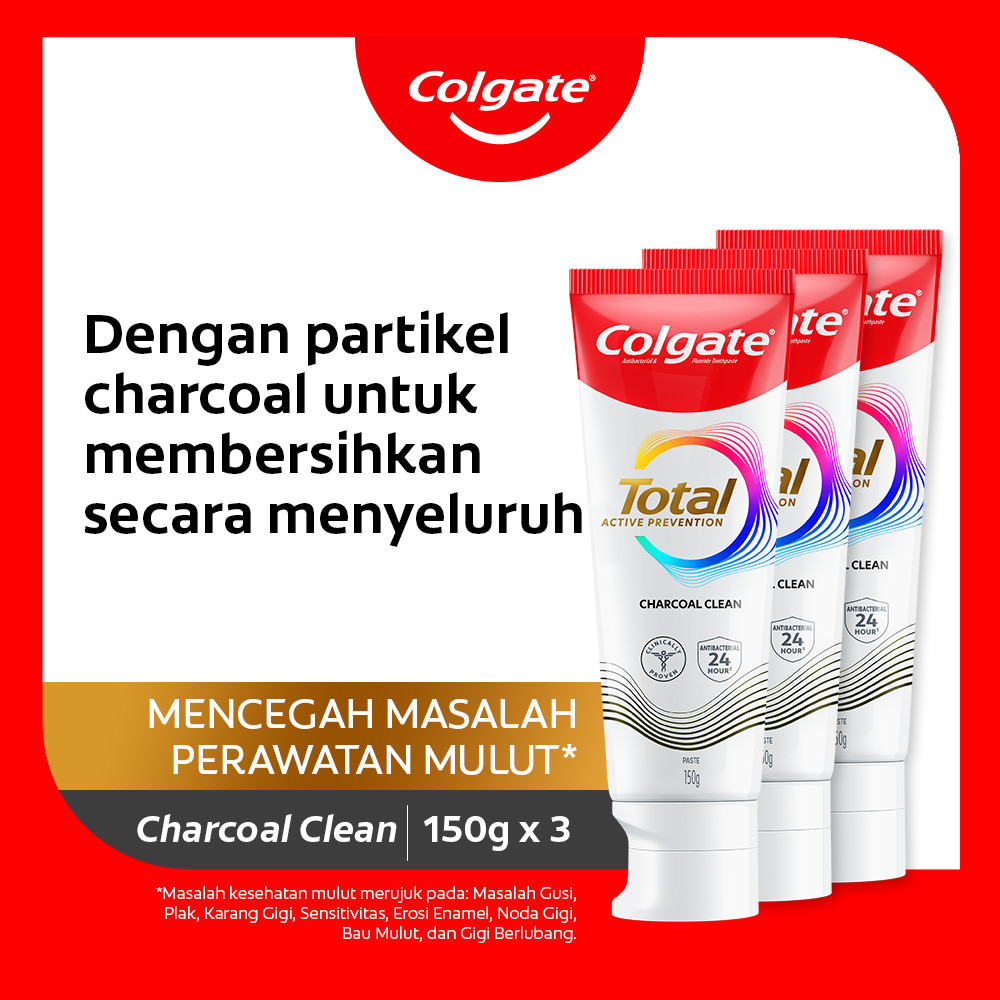 Colgate Total Charcoal Clean Toothpaste 150g - Pasta Gigi (3pcs)