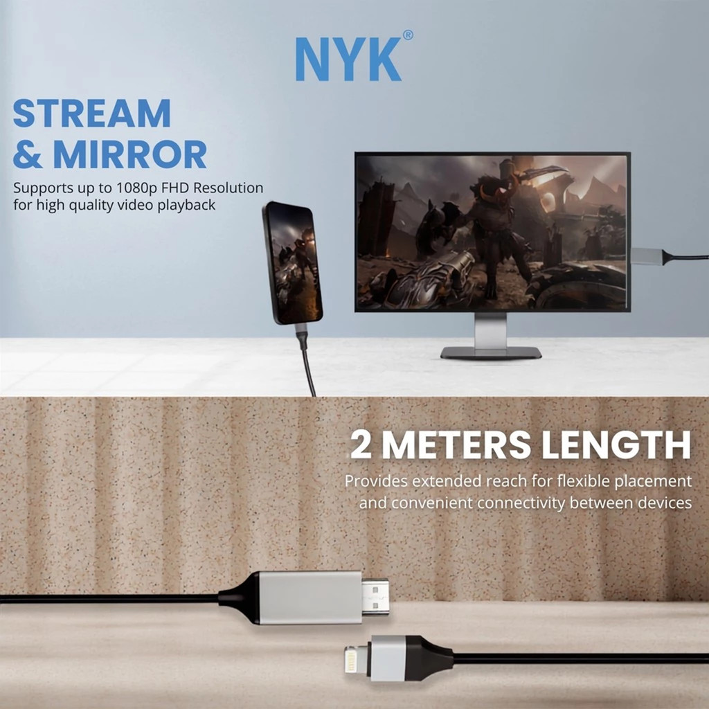 NYK Converter Lightning to HDMI panjang 2 Meter COD (2)