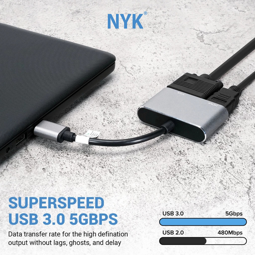 NYK Converter USB HUB 3.0 TO VGA HDMl 2 in 1 Super Speed COD HUB bergaransi Docking Station Data transfer Mobile phone macbook android iphone ipad tab (4)
