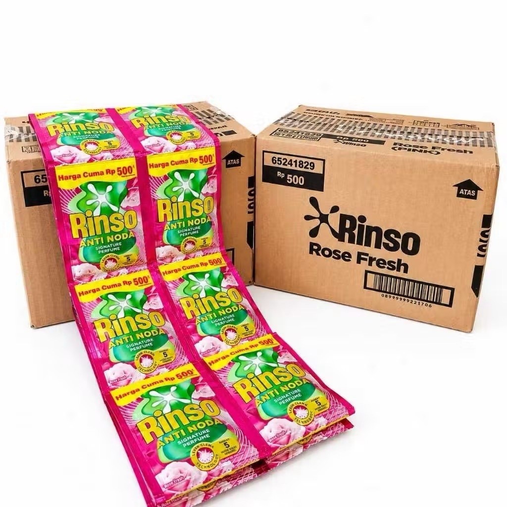 1 Dus Deterjen Cair Rinso 20g - Anti Noda, Aroma Lembut, Paket Hemat
