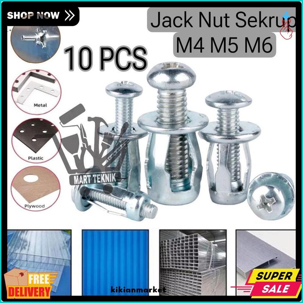 Jual Cusss Serbu! 10 Pcs Sekrup Jack Nut / Rivet Plat Metal Sekrup M4 ...