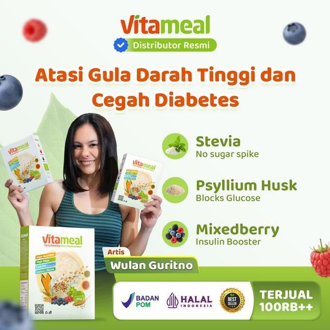 [ TERLARIS ] Sereal VITAMEAL Original, Paket 1 - 4 Box, Bantu Masalah Gula Darah - Sereal Makanan Nutrisi Sehat, Rendah Gula, Rendah Kalori, Tinggi Serat - Sumber Protein, Kalsium, Vitamin - Pengganti Sarapan Oat Granola Oatmeal Susu Cereal Food