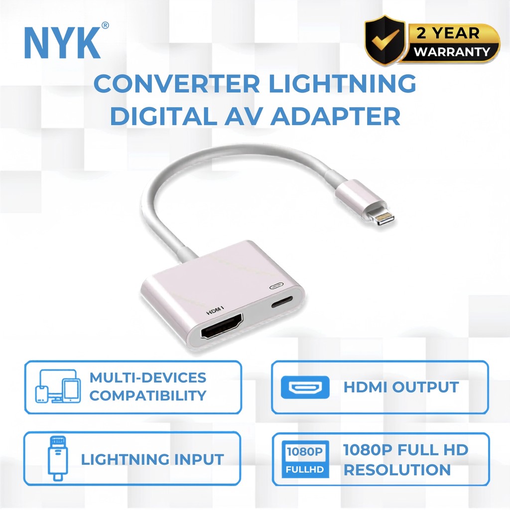 NYK Converter Lightning to Lightning + Port Hdmi Support Apple Iphone Macbook Ipad iMac COD