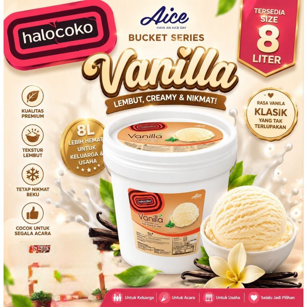 Jual ICE Cream AICE Halocoko Vanila 8 liter | Shopee Indonesia