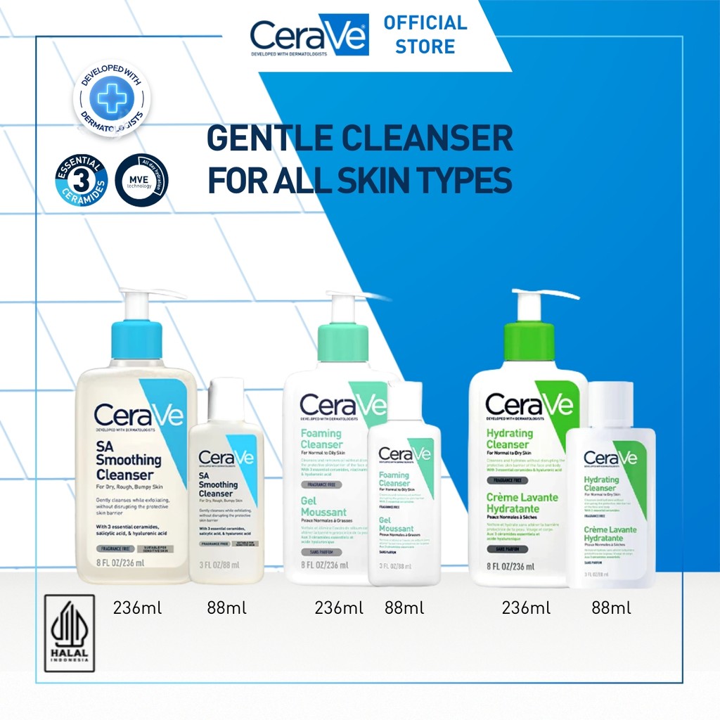 CeraVe Gentle Facial Cleanser for All Skin Types - Cleanser Wajah Untuk Semua Jenis Kulit 88ml / 236ml
