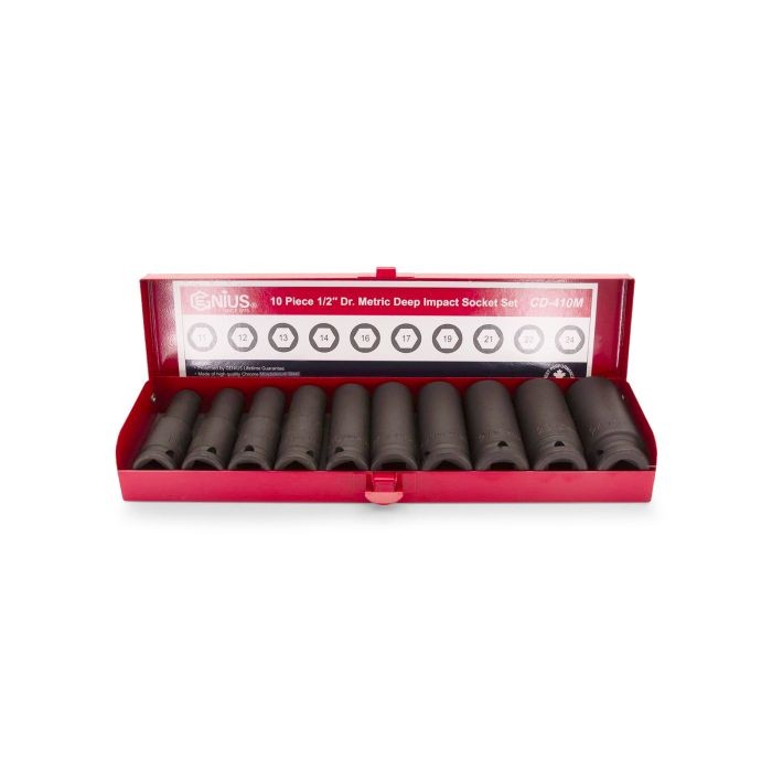 Jual Genius Tools 1/2" Dr. 10pcs Metric Deep Impact Socket Set 11 ...