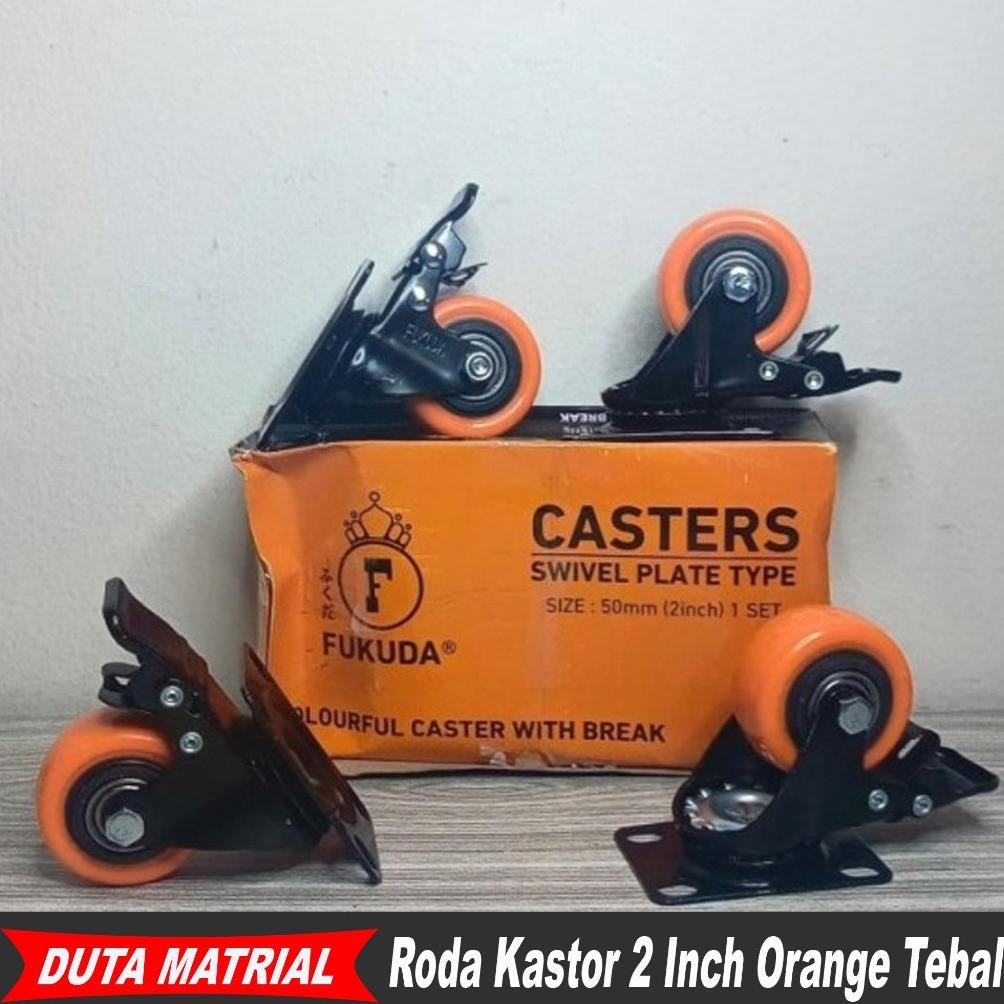 Jual NEW FUKUDA Roda Kastor 2 Inch Orange Tebal Hidup + REM / Caster ...