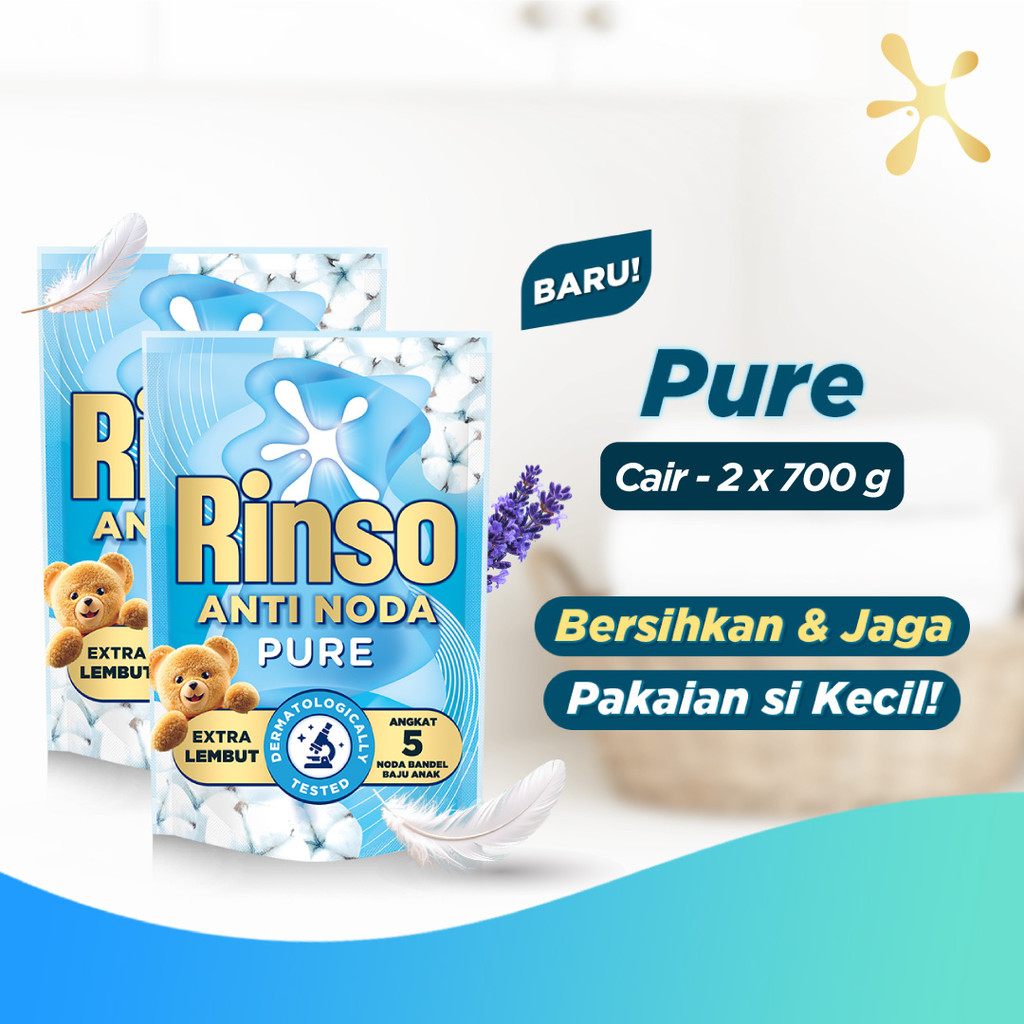 Jual [Extra Isi 35%] Rinso Baru Detergen Cair Varian Pure 700g x2 ...
