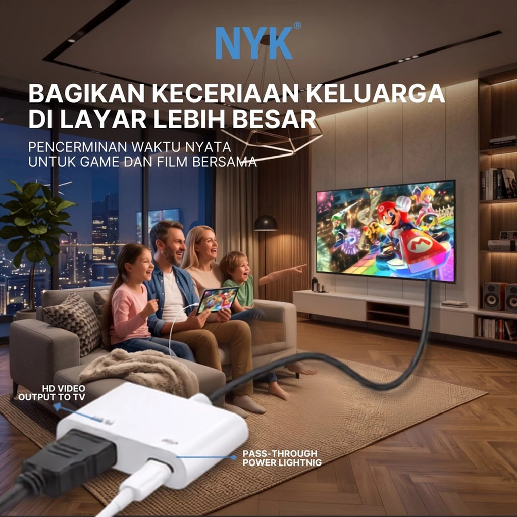 NYK Converter Lightning to Lightning + Port Hdmi Support Apple Iphone Macbook Ipad iMac COD (3)