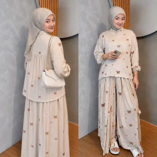 Dara One Set Blouse Tangan Karet dan  Kulot Rayon Wanita Nyaman Cantik Kekinian Busui Friendly