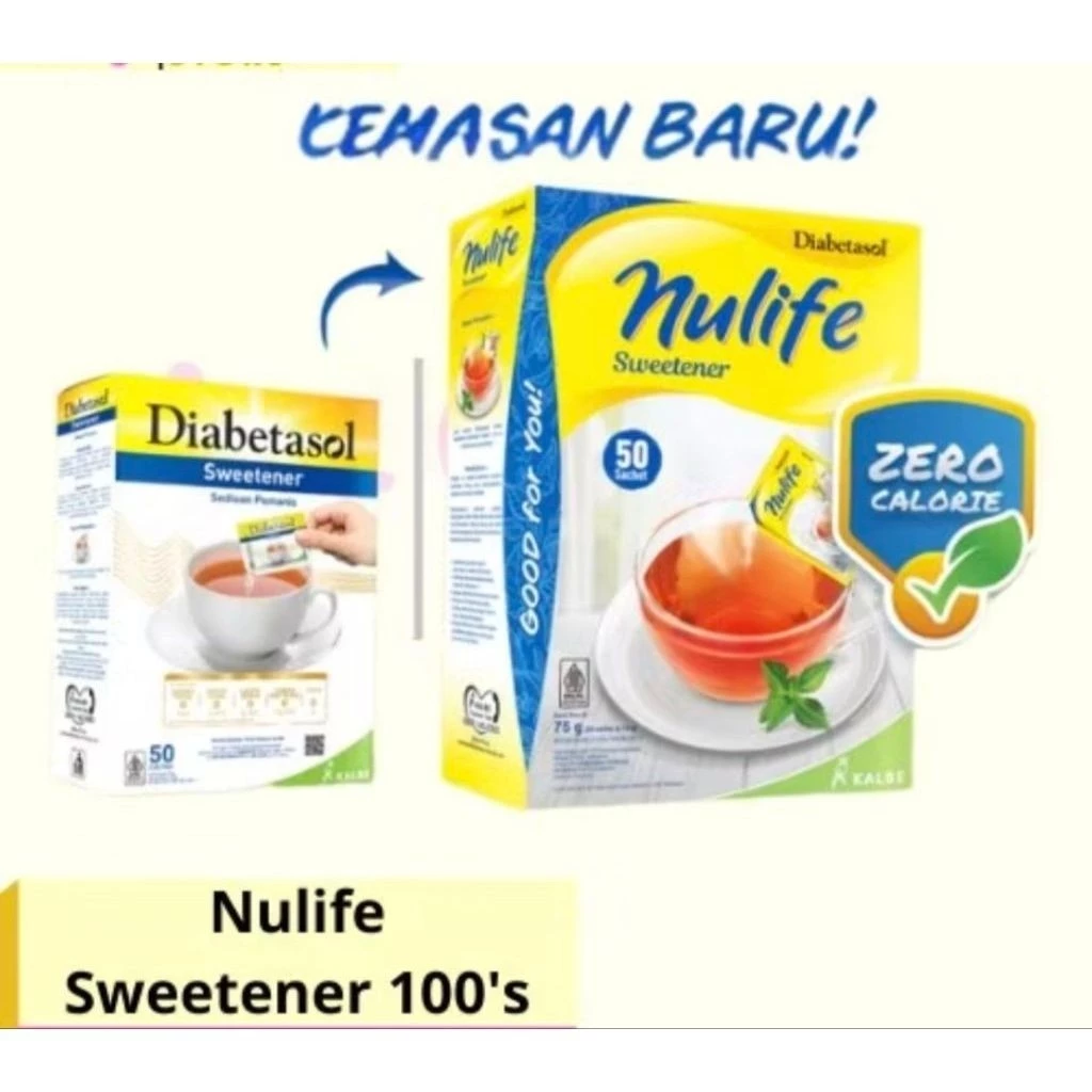 Kemasan NuLife Sweetener 100 Sachet Pemanis Tanpa Kalori Diabetasol