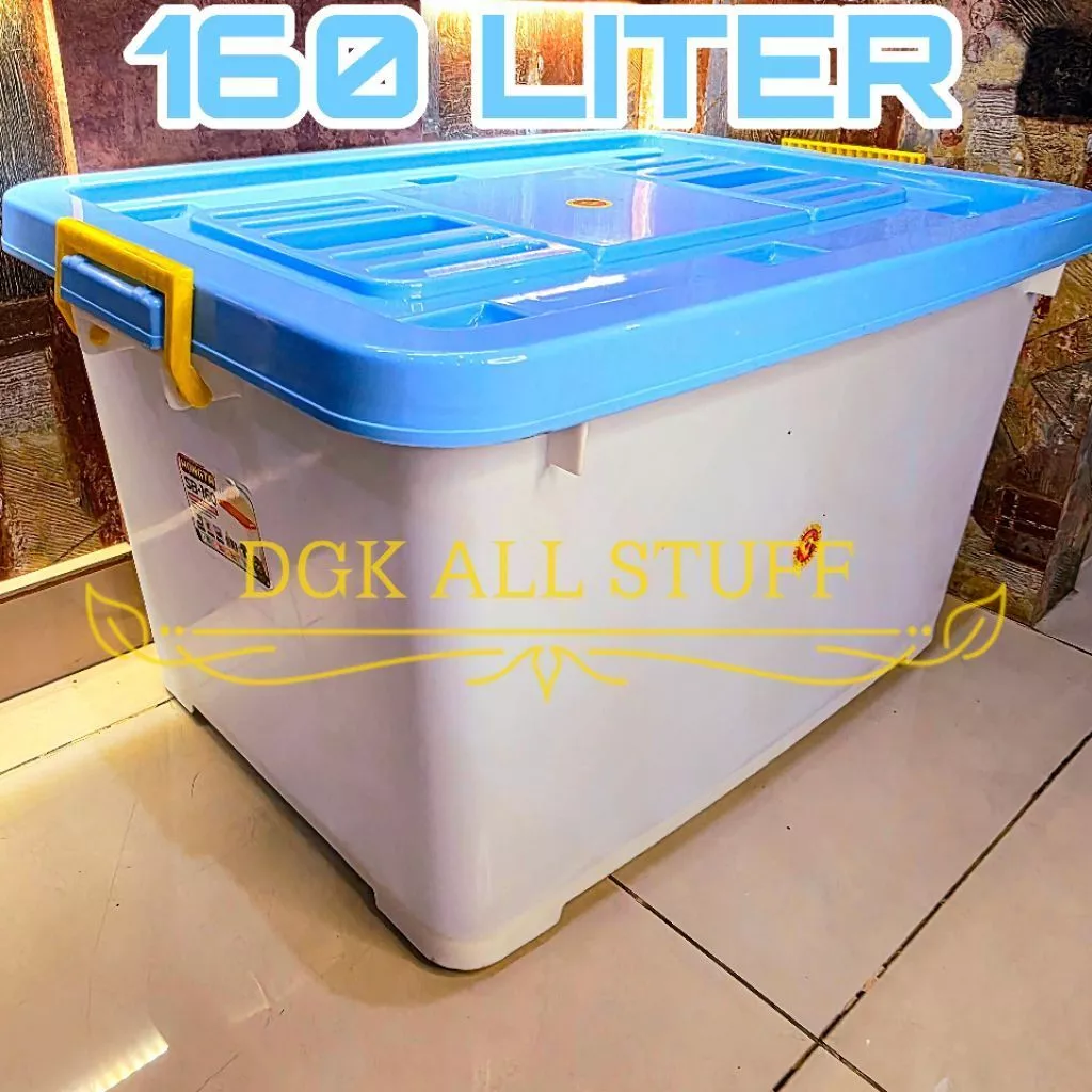 Kontainer Container Box Kotak Tempat Penyimpanan Pindahan Baju Pakaian Serbaguna 160 Liter 160L 160 L Plastik Paling Jumbo Besar Tebal Kokoh Antipecah Anti Pecah Dengan Roda Beroda Hijau Pink Biru Putih Hitam Estetik Aesthetic Minimalis Cantik Mewah Murah