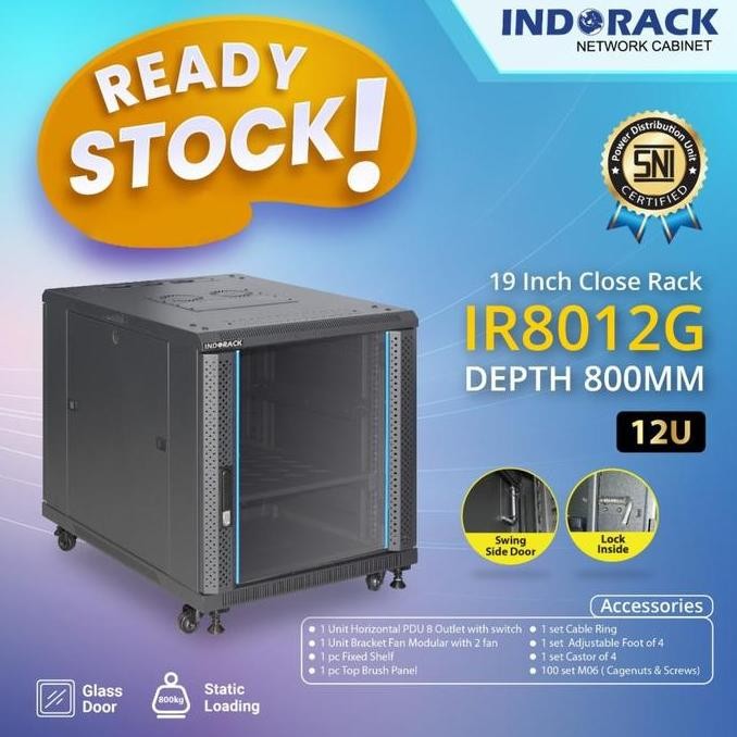 Jual CLOSE RACK INDORACK IR8012G - RAK SERVER 12U 800MM 19 INCH GLASS ...