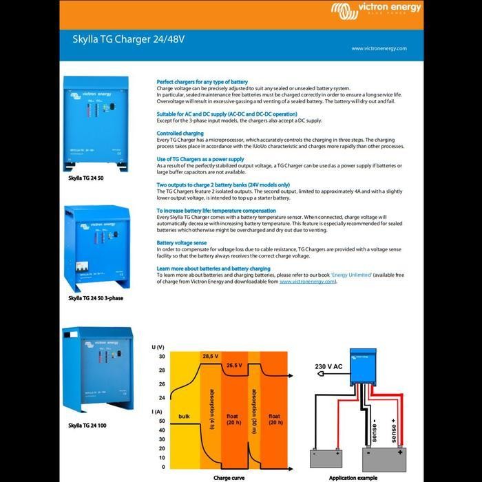 Victron Energy Skylla-TG Chargeur Batterie 24V 100A - Sorties Isolées 1+1, Pour Tous Types De Batteries
