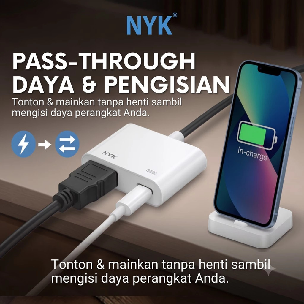 NYK Converter Lightning to Lightning + Port Hdmi Support Apple Iphone Macbook Ipad iMac COD (4)
