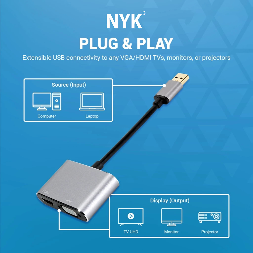 NYK Converter USB HUB 3.0 TO VGA HDMl 2 in 1 Super Speed COD HUB bergaransi Docking Station Data transfer Mobile phone macbook android iphone ipad tab (3)