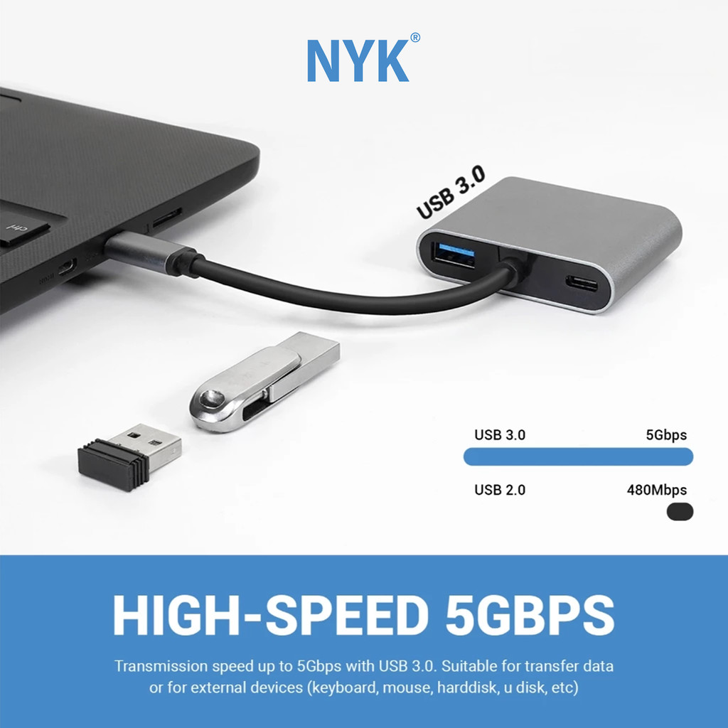 NYK Converter 4 in 1 USB Type C to 4K USB HUB 3.0 HDTV VGA Type C COD HUB bergaransi Docking Station Data transfer Mobile phone macbook android iphone (3)