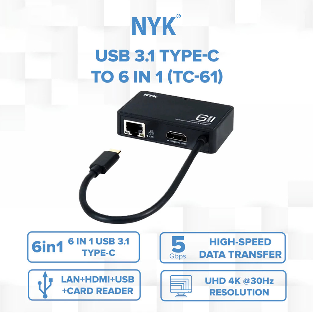 NYK Converter Type C HUB 6 in 1 LAN HDMI Card Reader USB PORT COD HUB bergaransi Docking Station Data transfer Mobile phone macbook android iphone ipa (5)