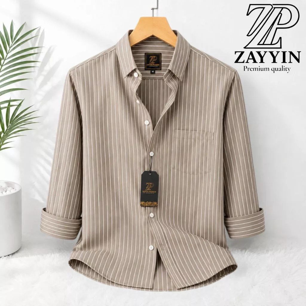 ZAYYIN Kemeja Salur Pria Lengan Panjang Katun Premium | Kemeja Stripe Casual Pria Adem Nyaman