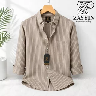 ZAYYIN Kemeja Salur Pria Lengan Panjang Katun Premium | Kemeja Stripe Casual Pria Adem Nyaman