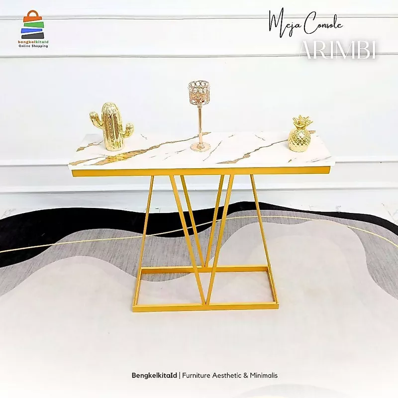 Meja Console Aesthetic Meja Hias Minimalis - MEJA ARIMBI - Konsol Foyer Multiplek Marmer