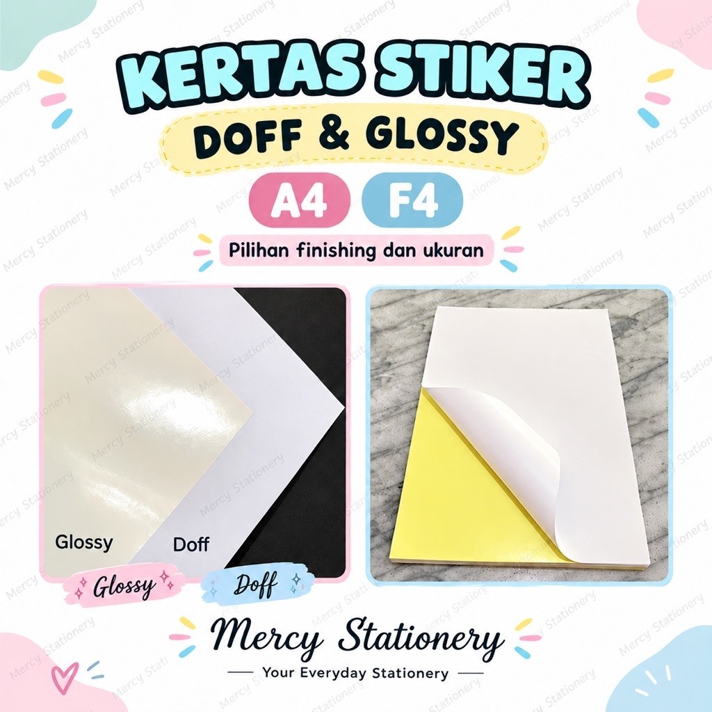 Jual 10 Lembar - Kertas Stiker A4 F4 Doff Glossy Putih Sticker Paper