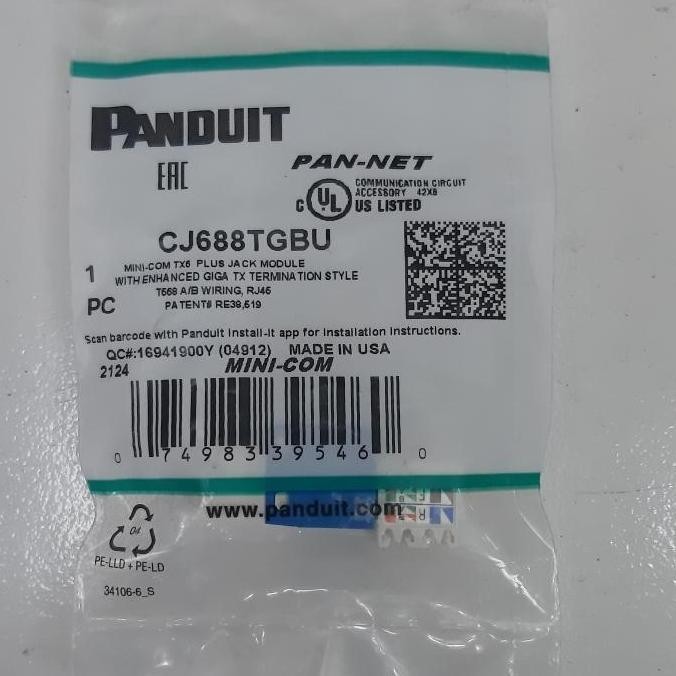 Jual DF176 - Panduit Modular Jack Cat6 CJ688TGBU outlet data cat 6 ...