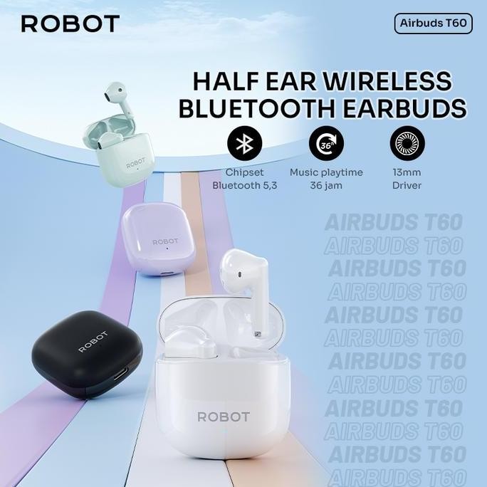 Jual DF366>> ROBOT T60 TWS earphone Bluetooth 5.3 earpods airpods ...