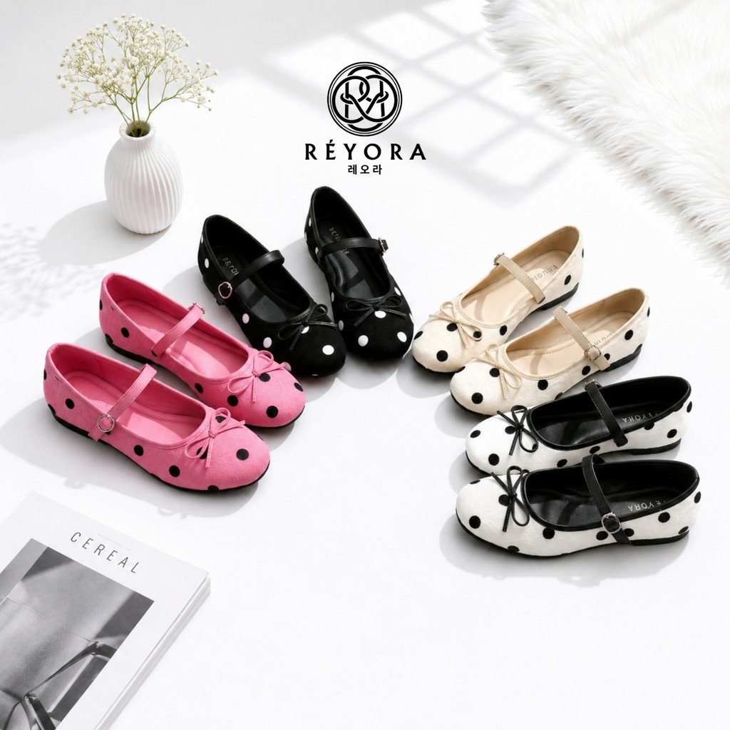 RÈYORA Sepatu Flatshoes Polkadot Bludru CRUELLA foto 1