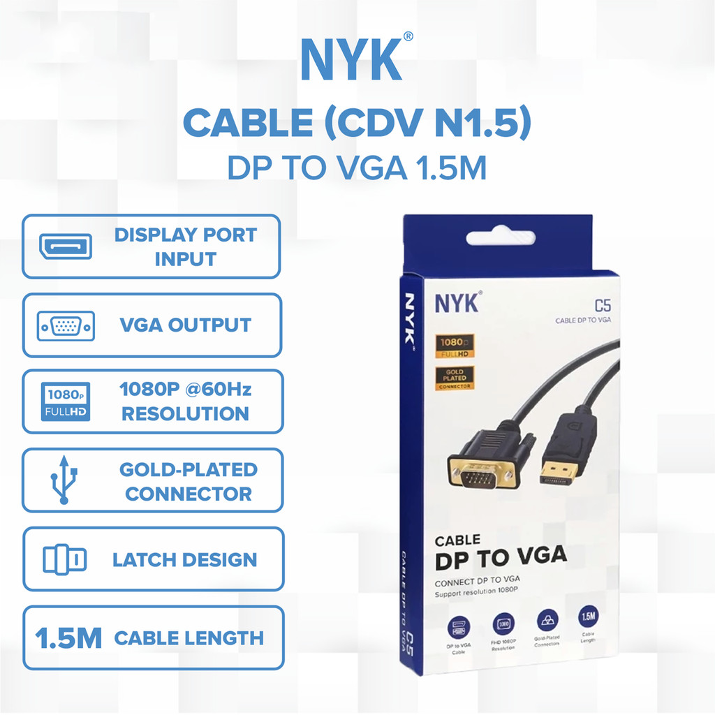 NYK Kabel DP to VGA 1.5 Meter Cable COD (2)