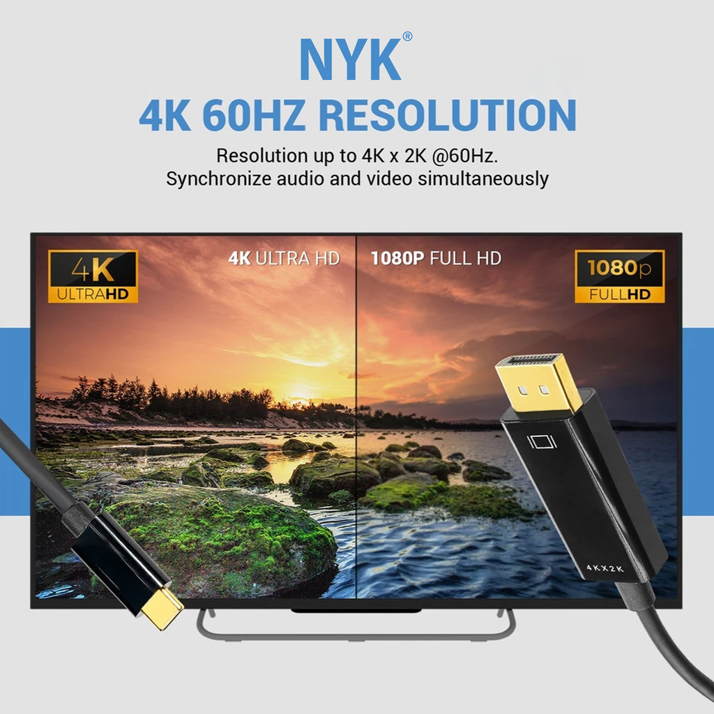 NYK Kabel Type C to Display Port Cable Gold Plate 4K COD (4)
