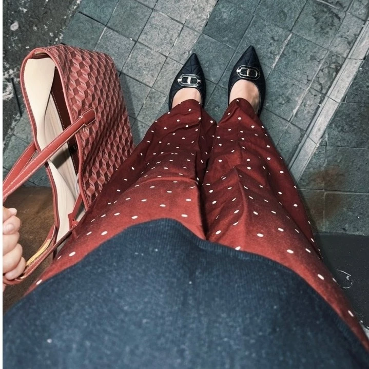 Maroon Polka Wide Leg Pants - Celana Kulot Polkadot Maroon Highwaist 3
