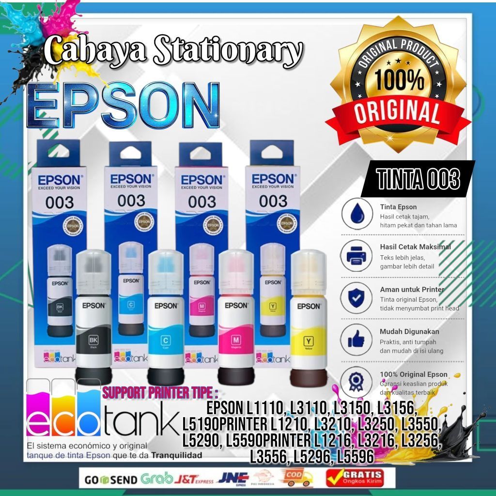 Jual TINTA EPSON 003 ORIGINAL INK, VARIAN 4WARNA(C,M,Y,K)UNTUK PRINTER ...