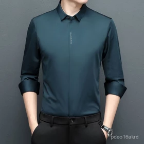 Kemeja Bisnis Premium Pria Lengan Panjang Kancing Tersembunyi Kasual Warna Solid Kemeja Non