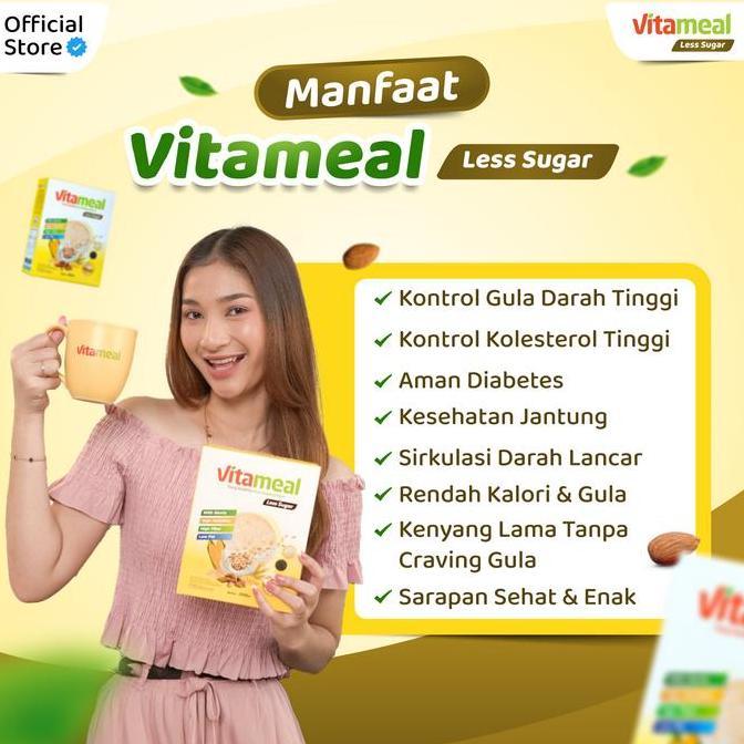 Vitameal Less Sugar Turunkan Hipertensi Darah Tinggi Kolesterol - 3 Box Sereal Oat Multigrain Rasa Almond Rendah Gula Rendah Kalori Rendah Glikemik 200 gram Aman untuk Penderita Jantung Original Tanpa Efek Samping Halal BPOM RI