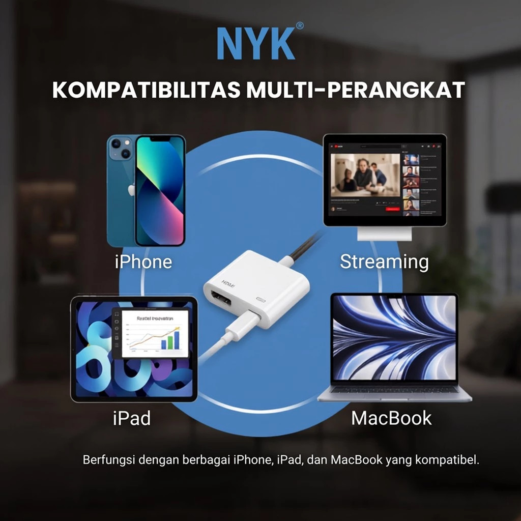 NYK Converter Lightning to Lightning + Port Hdmi Support Apple Iphone Macbook Ipad iMac COD (5)