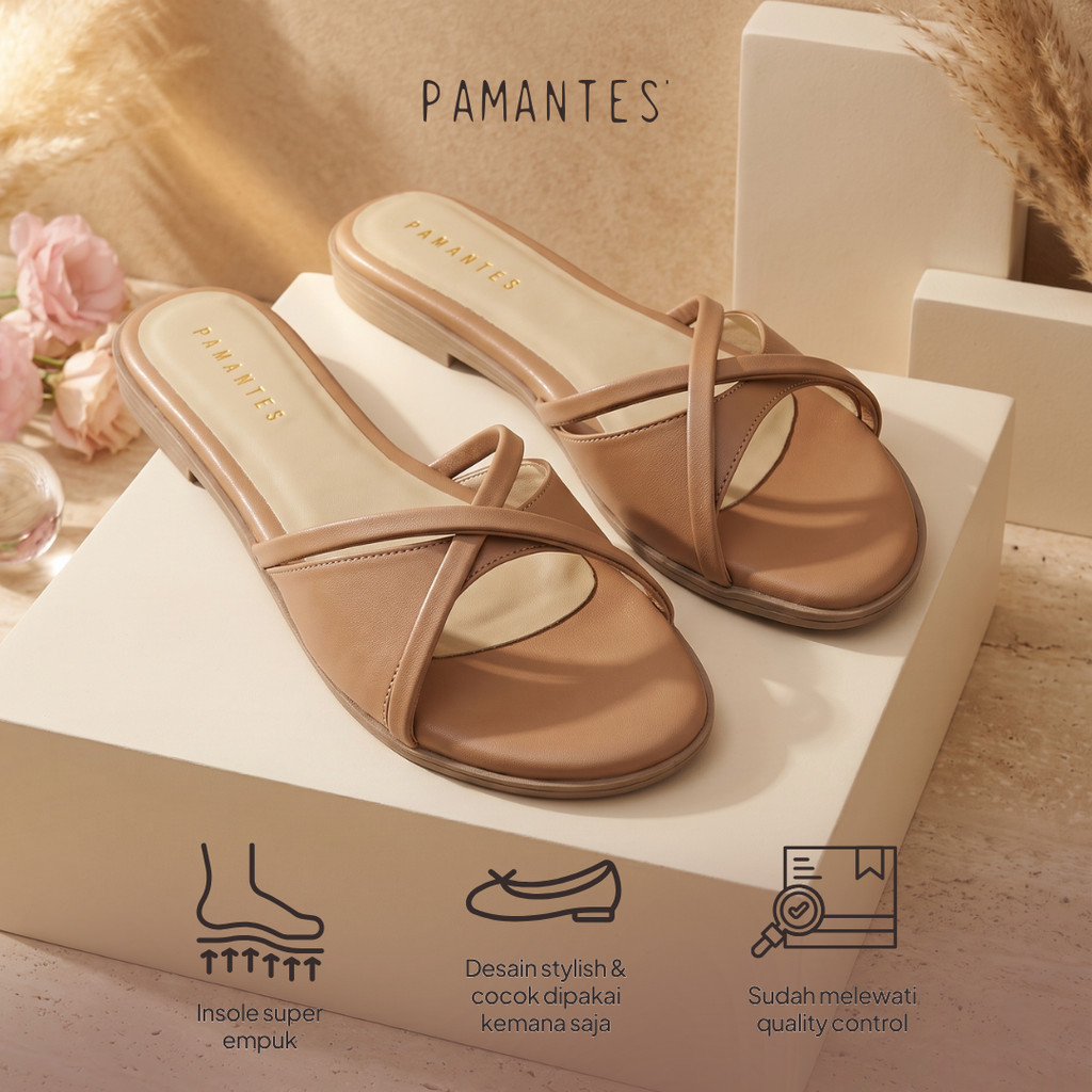 Pamantes Brielle Sandal Wanita Flat Elegan PU Leather