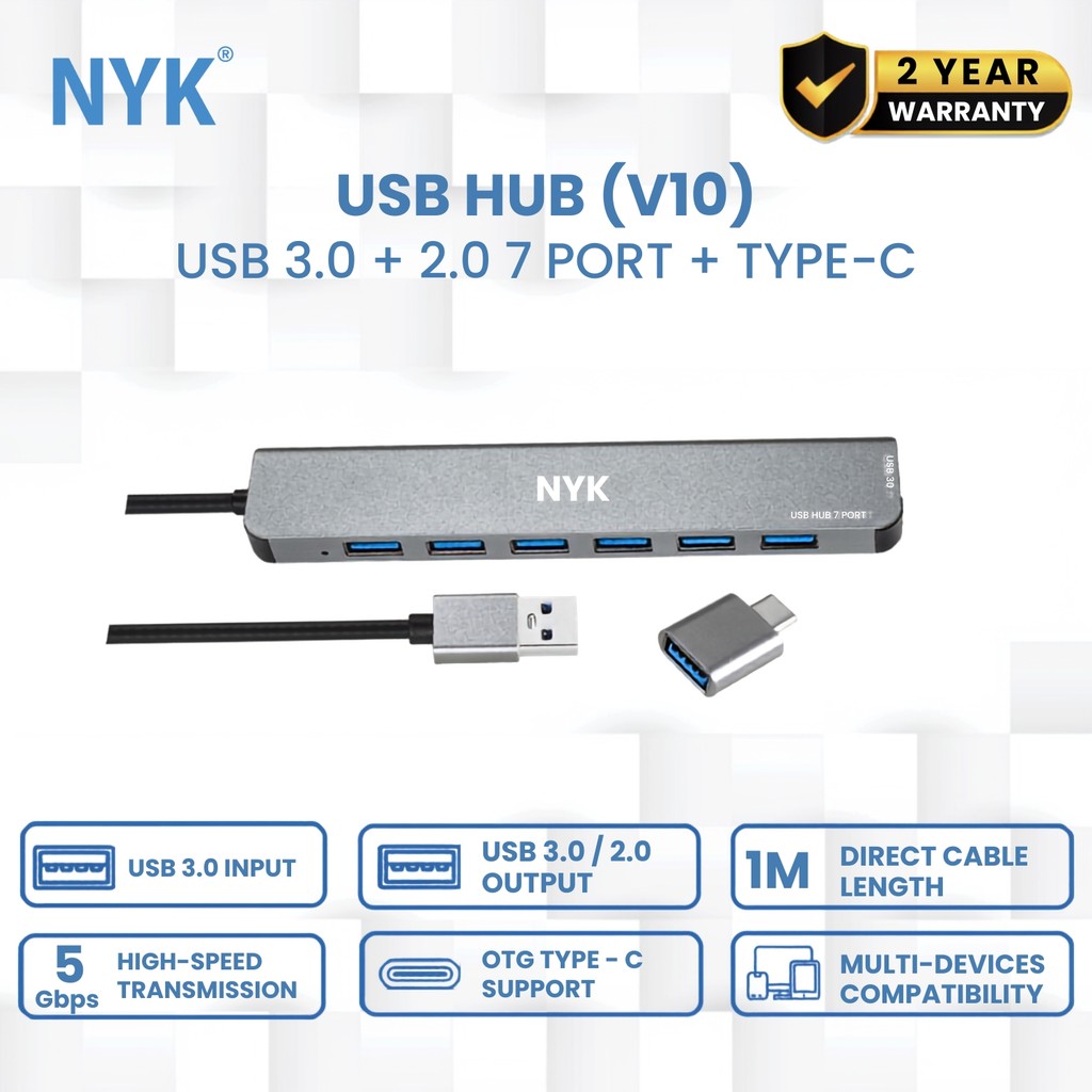 NYK USB HUB 7 Port Cable 1M OTG Type C 3.0 V10 COD HUB bergaransi Docking Station Data transfer Mobile phone macbook android iphone ipad tab MHL
