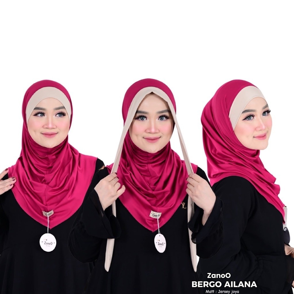 ZANOO AILANA - BERGO KOMBINASI TALI BANDANA HIJAB SIMPEL DAILY TERBARU