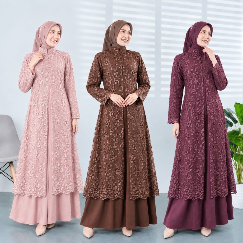 Jual Gamis Set outer Inner Lepas Tille Bordir Kombinasi Ceruty Babydoll ...