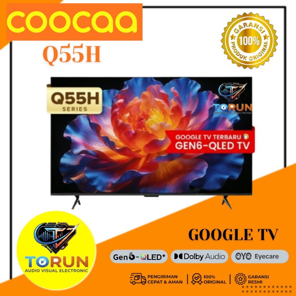 COOCAA TV 55 inch Q55H - 55Q55H Gen 6 QLED+ - HDR10+ - Dual Saving Solution - Dolby Audio - Spatial Scene Adaption - Eye Care 5.0 - Find My Remote + 55Q55H NEW COOCAA