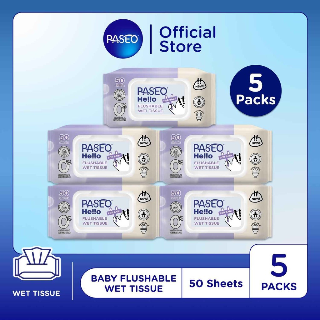 Jual Paseo Hello Baby Flushable Wet Tissue 50s | Tisu Basah Ganti Popok ...