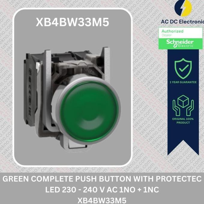 Jual Schneider Metal Illuminated Push Button 240Vac Green - Xb4Bw33M5 ...