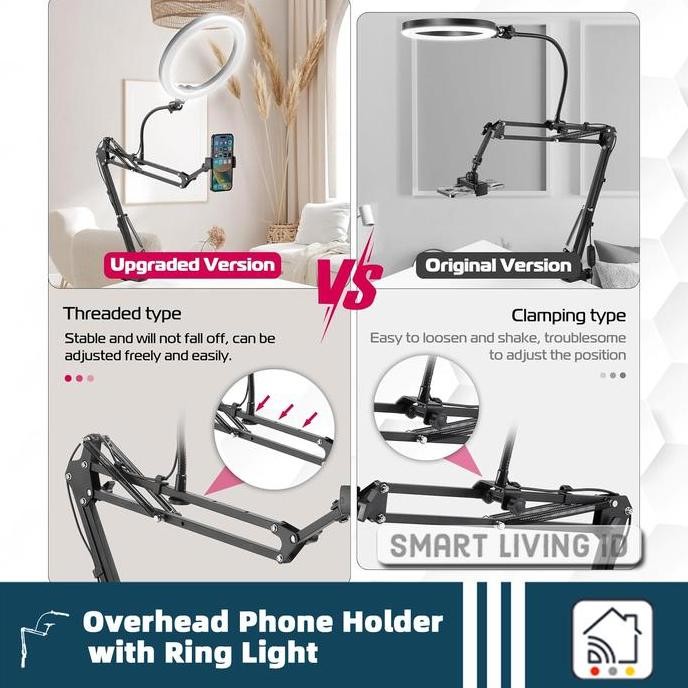 Jual COD Overhead Phone Stand Mount Holder Lampu Halo Ring Light 6 Inch ...