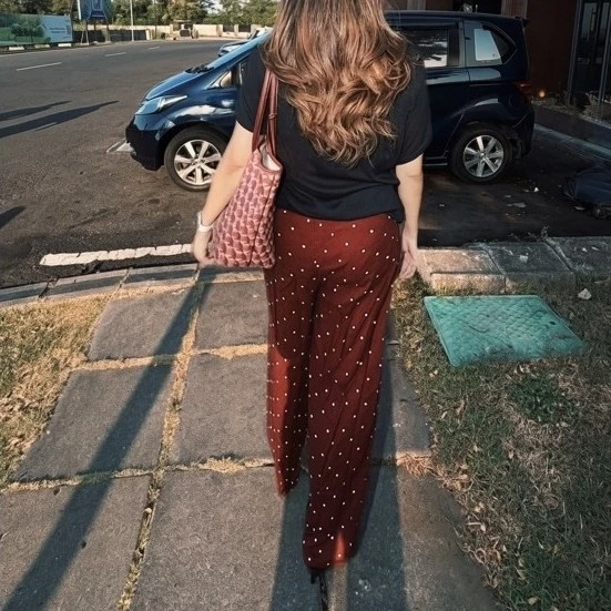 Maroon Polka Wide Leg Pants - Celana Kulot Polkadot Maroon Highwaist