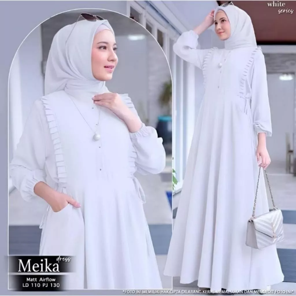 Gamis Crinkle Airflow Premium Putih Rempel 2026