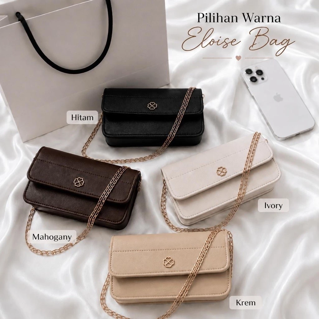 Eloise Bag Premium Wanita Elegant Shoulderbag Selempang Rantai Gold Tas Fashion Kekinian Korean -Partai 13.500