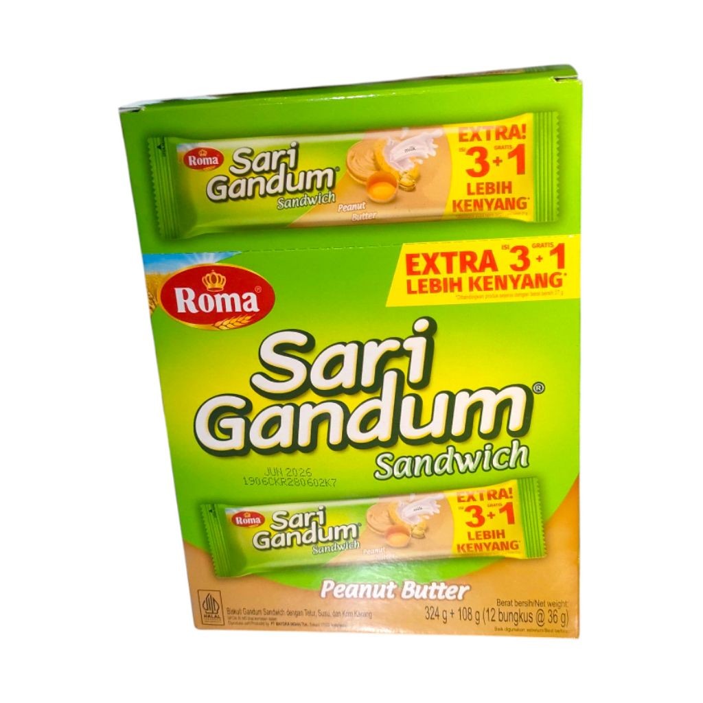 Jual SARI GANDUM SANDWICH PEANUT BUTTER 1 PACK ISI 12 PCS X 36 GR ...