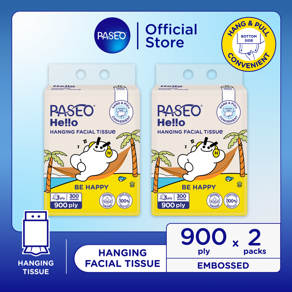 Jual Paseo Hello Hanging Facial Tissue 900 ply Emboss x 2 Packs [300 ...